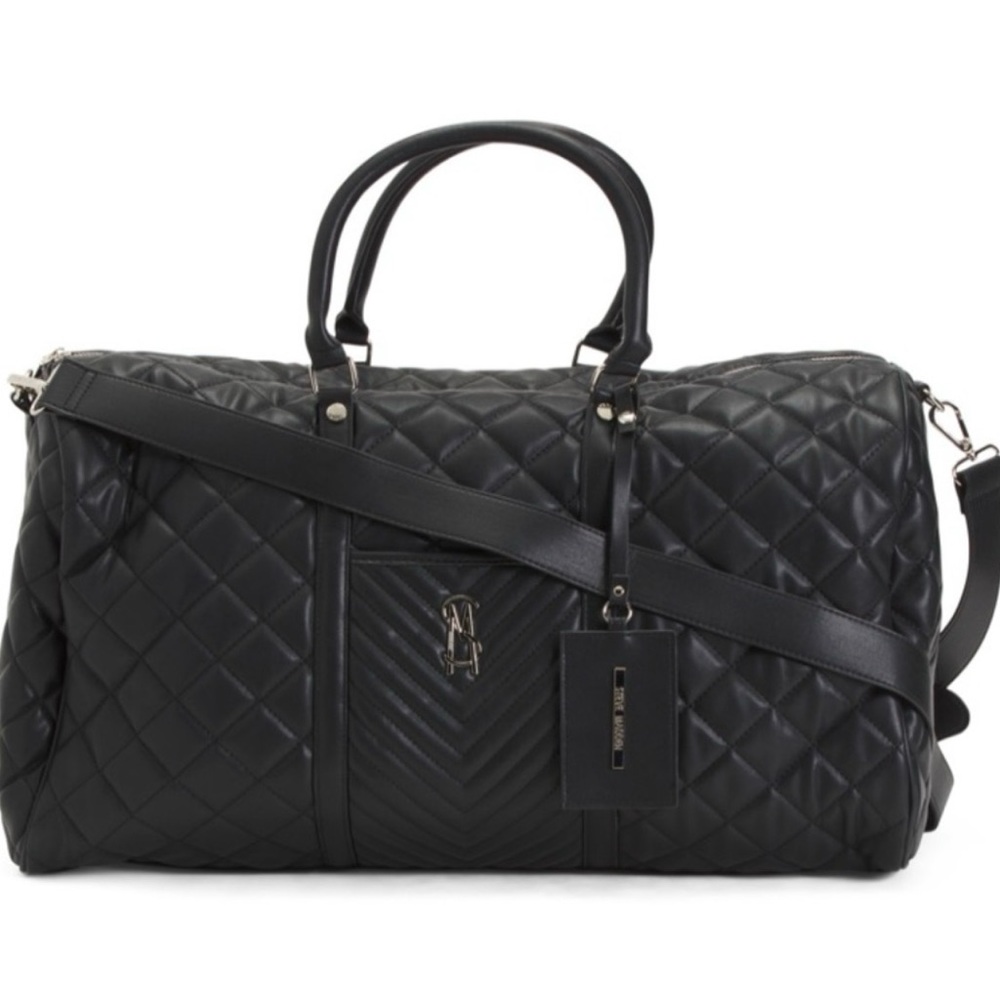 Black Quilted Leather Duffel Bag
